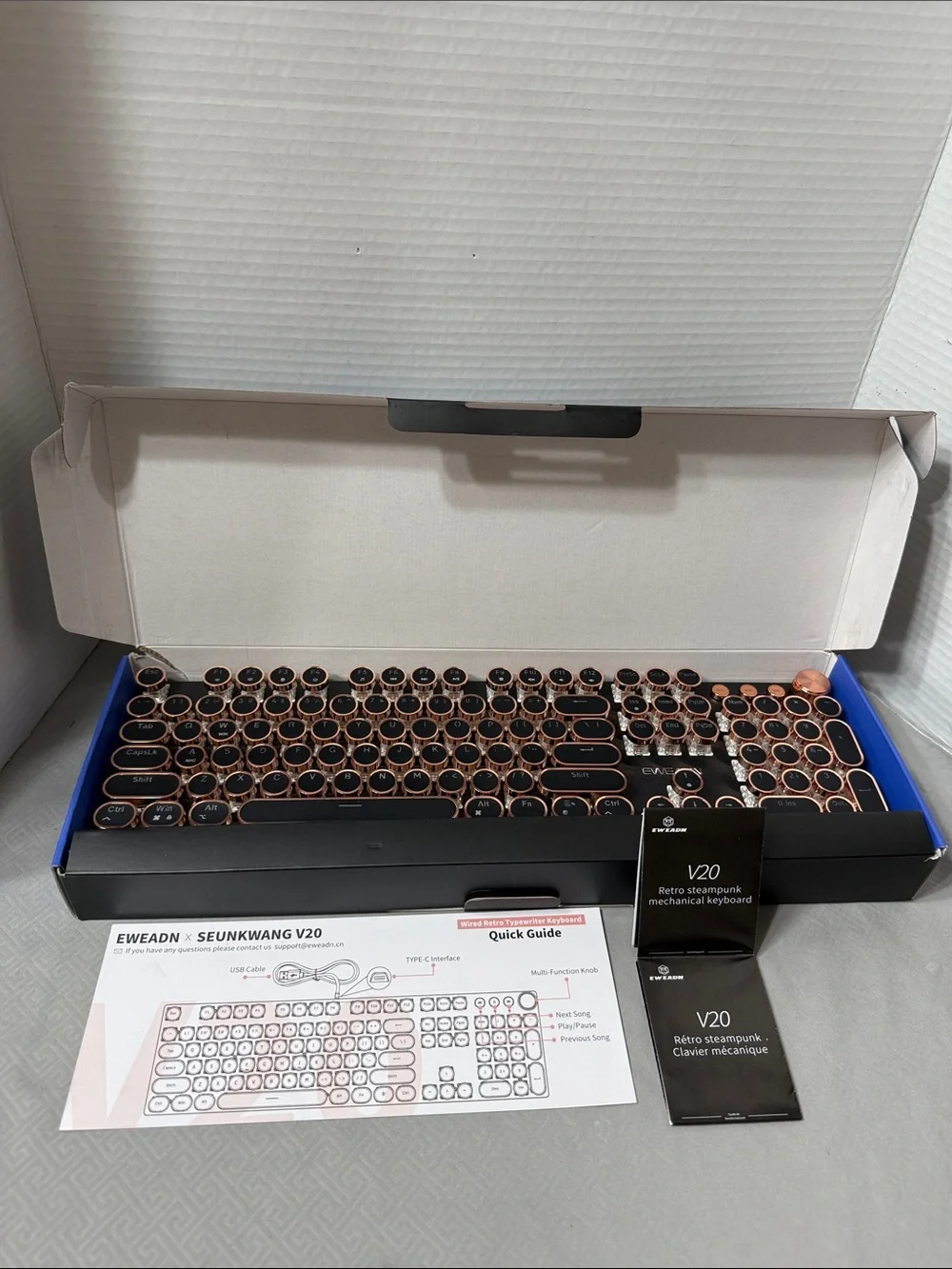 Eweadn V20 Steampunk Wired Retro Typewriter Mechanical Style Keyboard Open Box